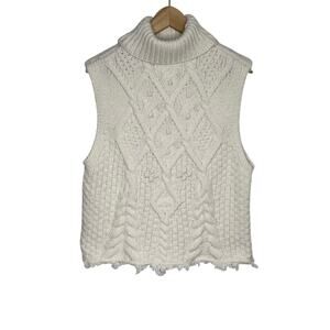 Q&A Sweater Vest Womens Large Cream Cable Knit Turtleneck Neutral Minimalist